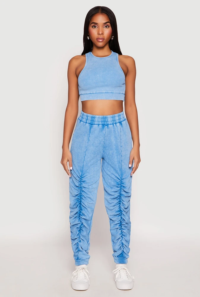 Womens French Terry Acid Wash Stacked Joggers, L