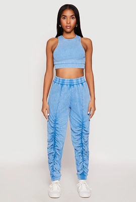 Womens French Terry Acid Wash Stacked Joggers, L