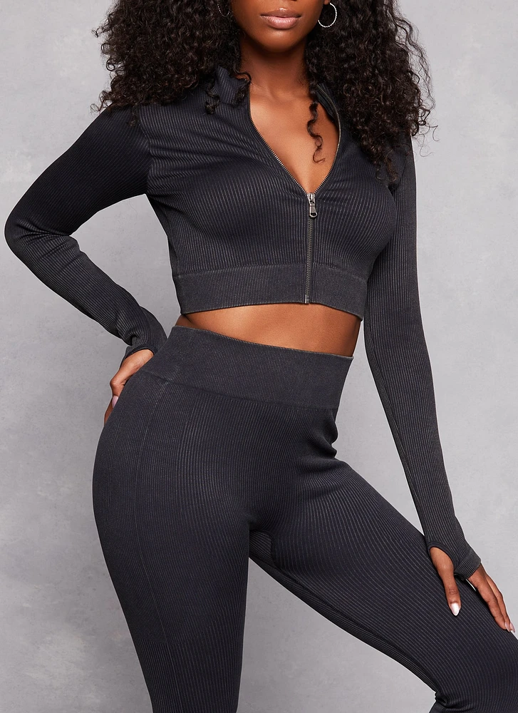 Womens Compression Rib Seamless Track Jacket, Black, Size L-XL