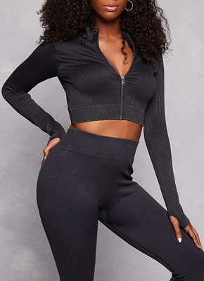 Womens Compression Rib Seamless Track Jacket, Black, Size L-XL
