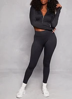 Womens Compression Rib Seamless Track Jacket, Black, Size L-XL