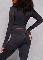 Womens Compression Rib Seamless Track Jacket, Black, Size L-XL