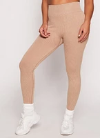 Womens Compression Rib Seamless Leggings, Beige, Size S-M