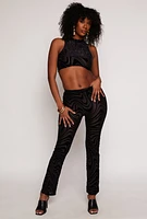 Womens Velvet Burnout Swirl Print Crop Top, Black, Size M