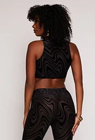Womens Velvet Burnout Swirl Print Crop Top, Black, Size M