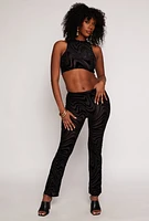 Womens Velvet Burnout Swirl Print Boot Cut Pants, Black, Size XL