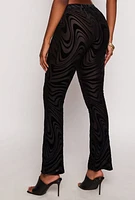 Womens Velvet Burnout Swirl Print Boot Cut Pants, Black, Size XL