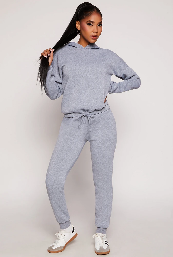 Womens Fleece Lined High Waisted Joggers, Grey, Size L