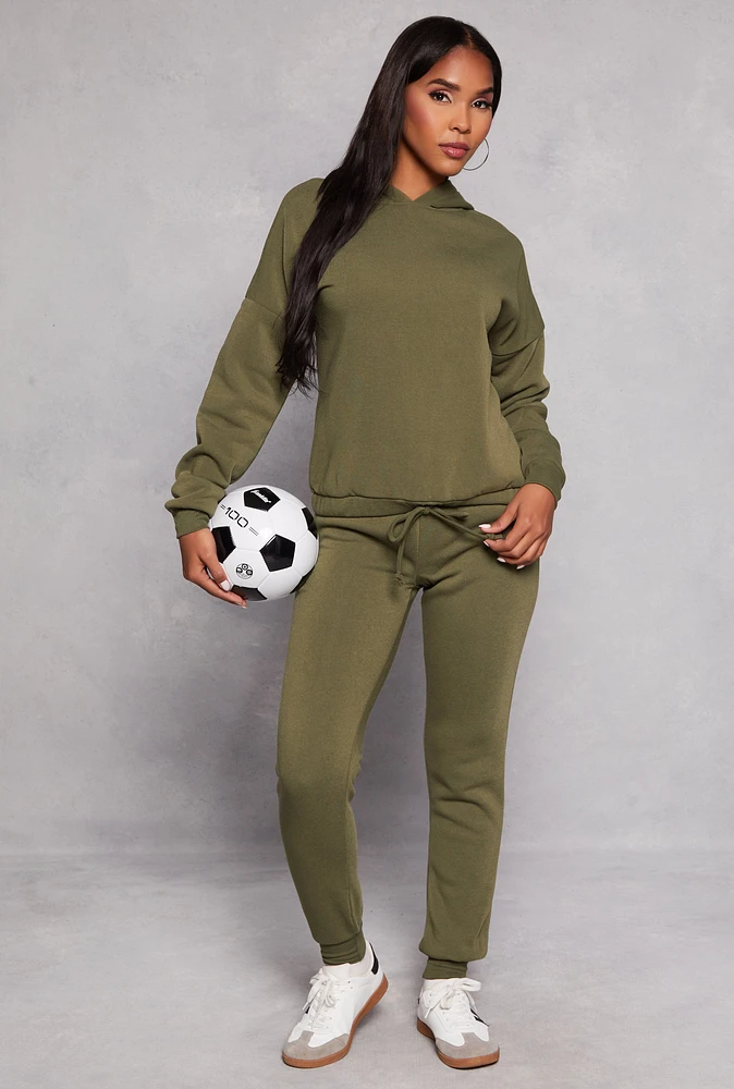 Womens Fleece Lined High Waisted Joggers, Green, Size L