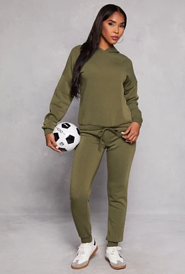 Womens Fleece Lined High Waisted Joggers, Green, Size L