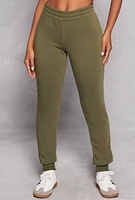 Womens Fleece Lined High Waisted Joggers, Green, Size L