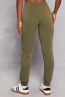 Womens Fleece Lined High Waisted Joggers, Green, Size L