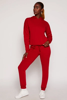 Womens Fleece Lined High Waisted Joggers, Red, Size S