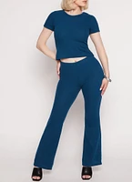 Womens Ribbed Knit Flared Pants, Blue, Size XL