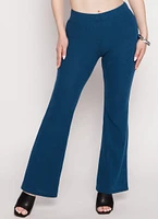Womens Ribbed Knit Flared Pants, Blue, Size XL