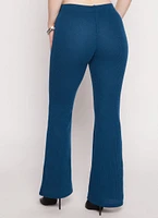 Womens Ribbed Knit Flared Pants, Blue, Size XL