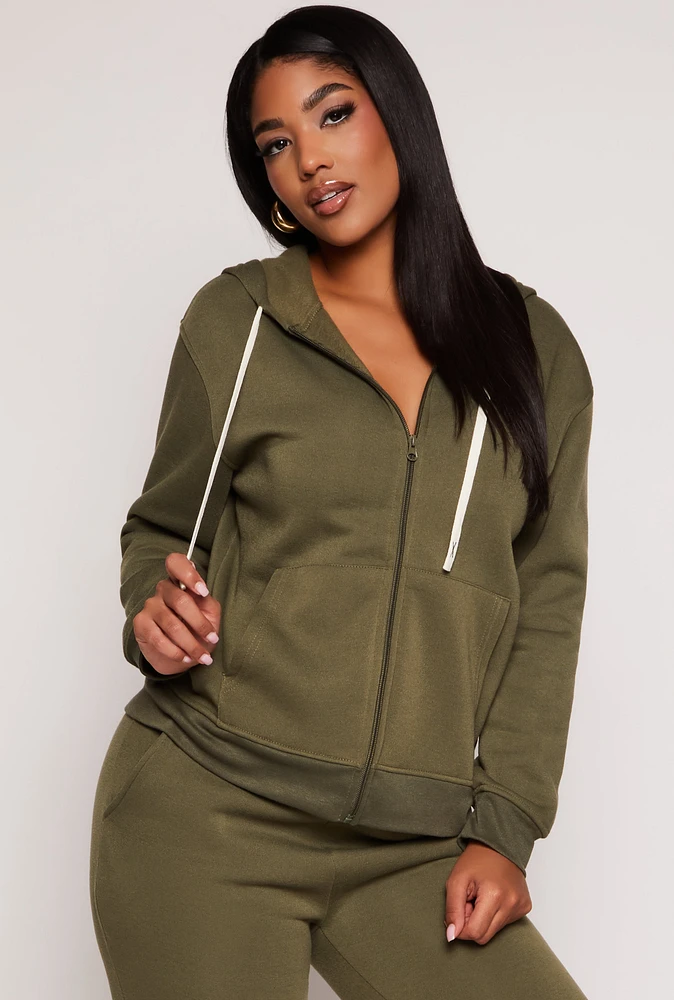 Womens Zip Front Hooded Sweatshirt, Green, Size S