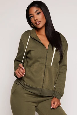Womens Zip Front Hooded Sweatshirt, Green, Size S
