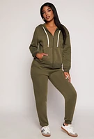 Womens Zip Front Hooded Sweatshirt, Green, Size S