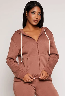 Womens Zip Front Hooded Sweatshirt, Brown, Size M
