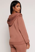 Womens Zip Front Hooded Sweatshirt, Brown, Size M