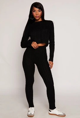 Womens Cable Knit High Waist Joggers,