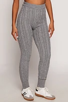 Womens Cable Knit High Waist Joggers, Grey, Size L