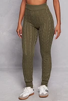 Womens Cable Knit High Waist Joggers, Green, Size L