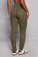 Womens Cable Knit High Waist Joggers, Green, Size L