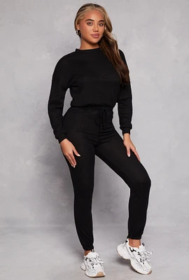 Womens Fleece High Waisted Pull On Sweatpants,