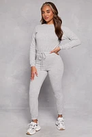 Womens Fleece Drawstring Hem Pullover Sweatshirt, Grey,