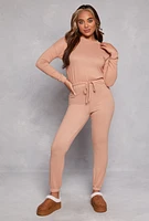 Womens Fleece Drawstring Hem Pullover Sweatshirt, Beige, Size S