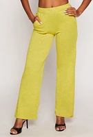 Womens Brushed Knit High Waisted Wide Leg Pants, Green, Size L