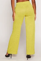 Womens Brushed Knit High Waisted Wide Leg Pants, Green, Size L