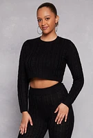 Womens Cable Knit Cropped Pullover Sweater,