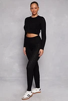 Womens Cable Knit Cropped Pullover Sweater, Black, Size L