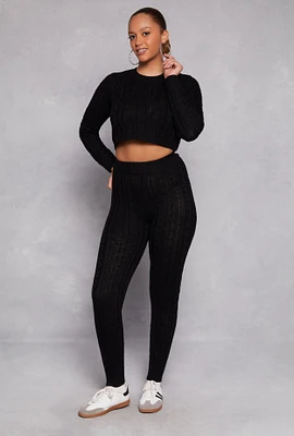 Womens Cable Knit High Waisted Joggers, Black, Size L