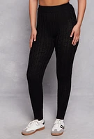 Womens Cable Knit High Waisted Joggers, Black, Size L