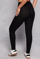 Womens Cable Knit High Waisted Joggers, Black, Size L