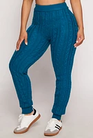 Womens Cable Knit High Waisted Joggers, Blue, Size S