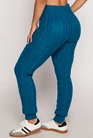 Womens Cable Knit High Waisted Joggers, Blue, Size S