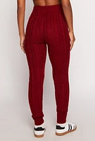 Womens Cable Knit High Waisted Joggers, Burgundy, Size L