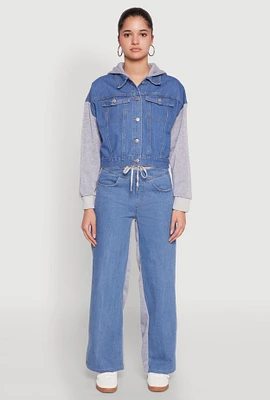 Womens Color Block Denim Fleece Pants, Blue, Size XL