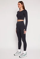 Womens Daisy Ribbed Knit Long Sleeve Crop Top, M