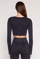 Womens Daisy Ribbed Knit Long Sleeve Crop Top, M