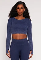 Womens Daisy Ribbed Knit Long Sleeve Crop Top,