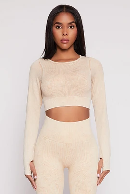 Womens Daisy Ribbed Knit Long Sleeve Crop Top,