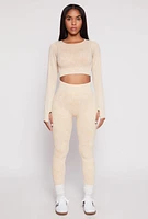 Womens Daisy Ribbed Knit Long Sleeve Crop Top,