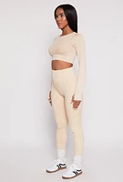 Womens Daisy Ribbed Knit Long Sleeve Crop Top,