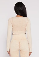 Womens Daisy Ribbed Knit Long Sleeve Crop Top,